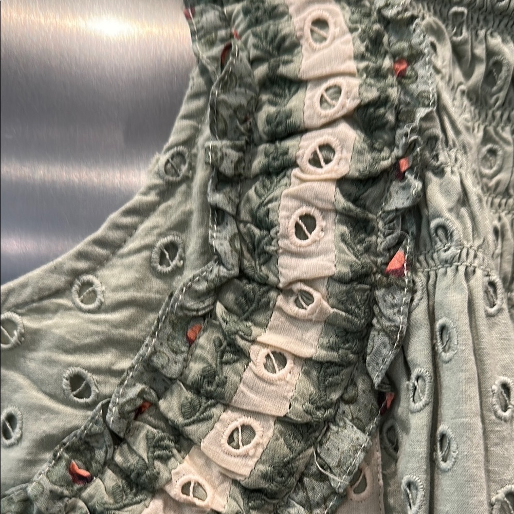Anthropologie Green Eyelet Ruffle  Tank Top - Picture 4 of 5